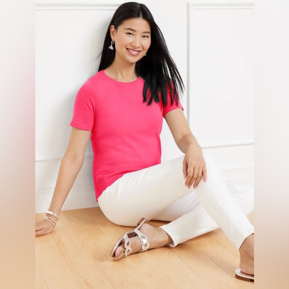 NWOT Talbots Pima Cotton Crew Neck Tee Size L Raspberry Classic Bright Summer